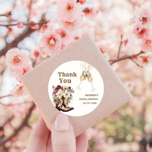Sticker Rond Boots & Bubbly Boho Western Bride douche Party
