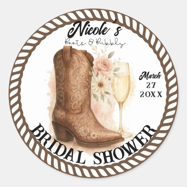 Sticker Rond Boots & Bubbly Country Western Boot Enterrement de (Devant)