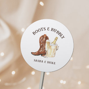 Sticker Rond Boots & Bubbly Rustic Western Mariage