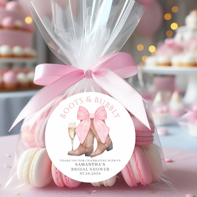 Sticker Rond Boots Bubbly Western Country Bridal Shower  (Créateur téléchargé)