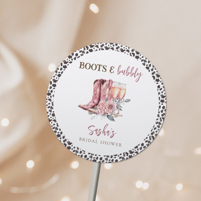 Sticker Rond Boots et Bubbly Élégante Fête de Mariage Rose (Créateur téléchargé)