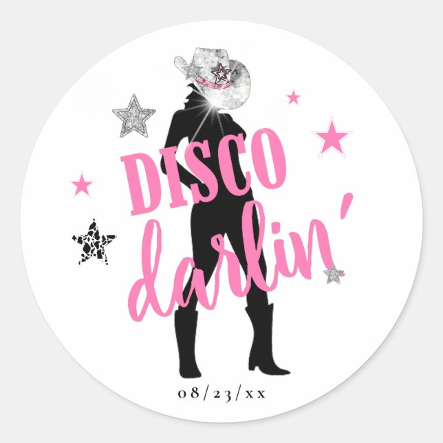 Sticker Rond Boots 'n Bling Bachelorette Disco Darlin' ID925 (Devant)