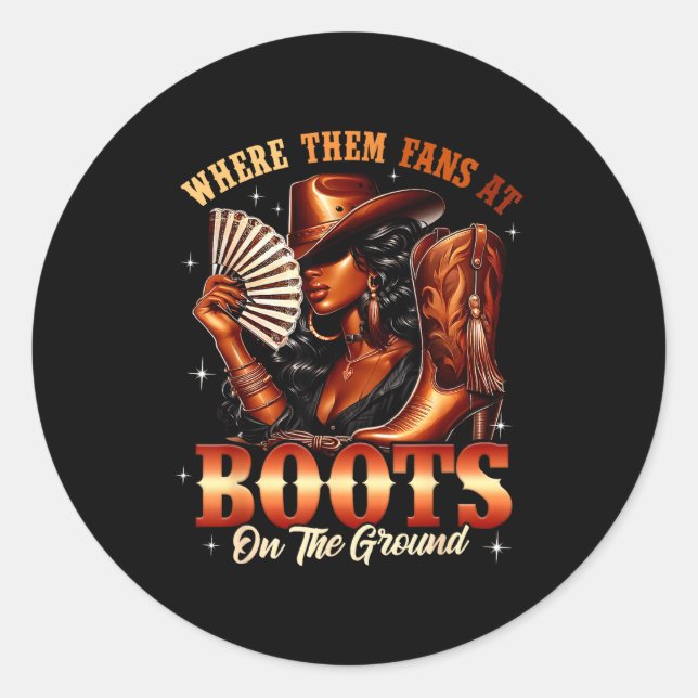 Sticker Rond Boots On The Ground Cowgirl Black Women Africa Bla (Devant)