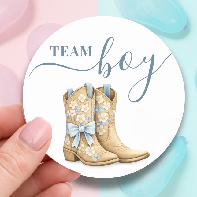 Sticker Rond Boots or Bows Gender Reveal Blue Team Boy (Créateur téléchargé)