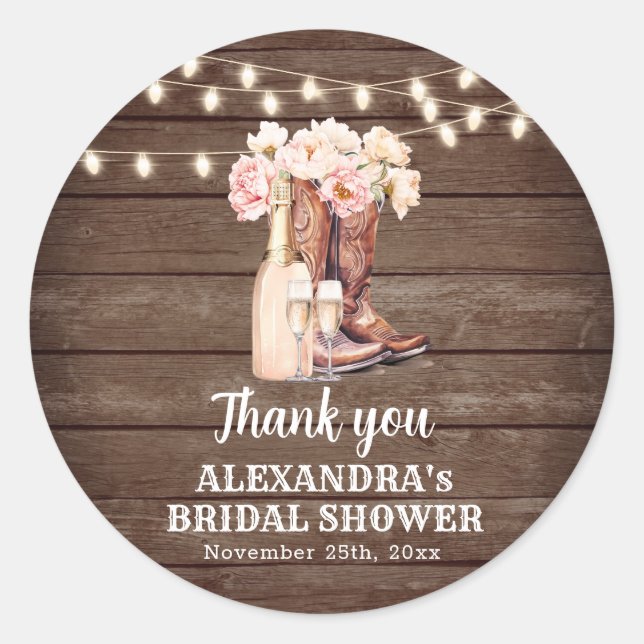 Sticker Rond Boots Rustic Cowgirl REMERCIEMENTS Cadeaux de Mari (Devant)