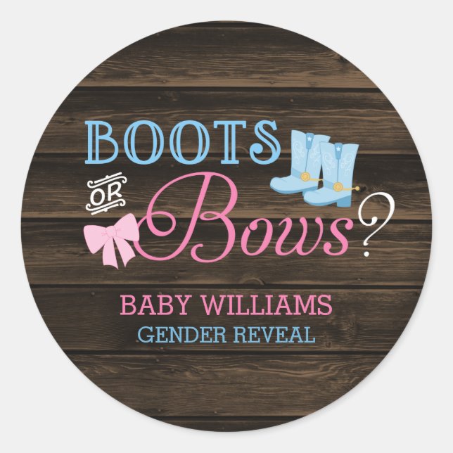 Sticker Rond Boots rustiques ou Bows Baby shower de révélation  (Devant)