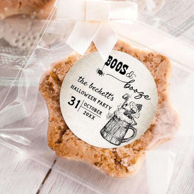 Sticker Rond Booze Ghost Halloween Party (Créateur téléchargé)