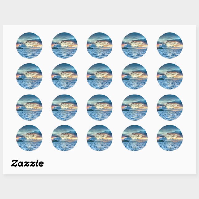 Sticker Rond Bora Bora beau coucher de soleil (Feuille)