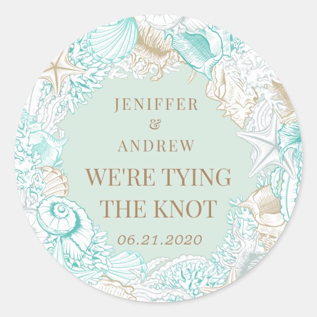 Sticker Rond bord de mer enregistrer la date monogramme (Devant)