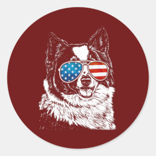 Sticker Rond Border Collie Américain 4 juillet Chien Patriotiqu