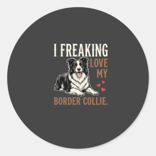 Sticker Rond Border Collie drôle d'amour de chien