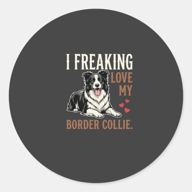 Sticker Rond Border Collie drôle d'amour de chien (Devant)