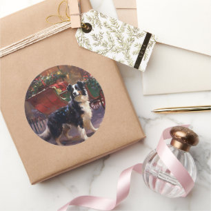 Sticker Rond Border Collie Noël Saison Festive