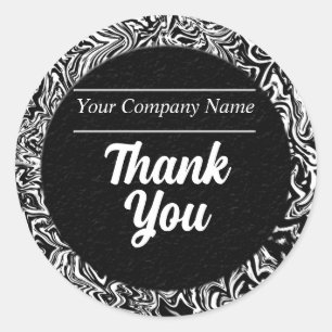 Sticker Rond Bordure à motifs Merci noir et blanc