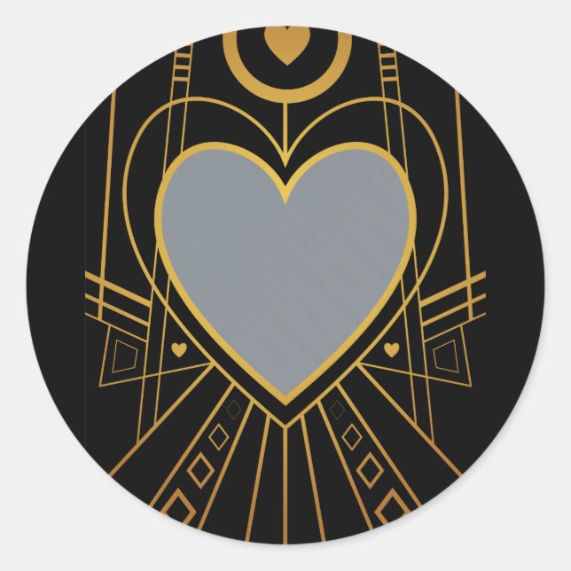 Sticker Rond Bordure Coeur d'amour Art Déco (Devant)
