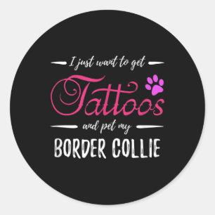 Sticker Rond Bordure Collie Amoureux des chiens Tatouage Drôle