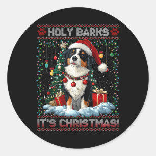 Sticker Rond Bordure Collie Arbre de Noël Décorations Amoureux