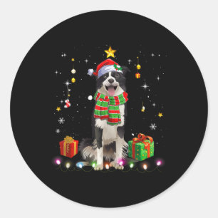 Sticker Rond Bordure Collie Chien Arbre Chandail de Noël Xmas C