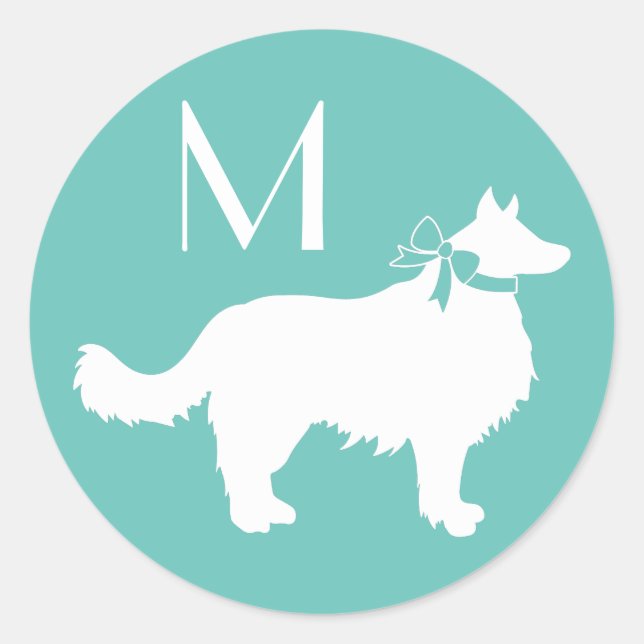 Sticker Rond Bordure Collie Chien Chien Chien Puppy (Devant)