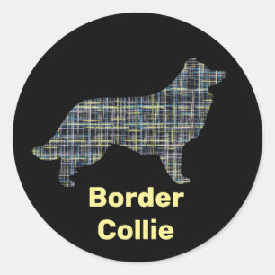 Sticker Rond Bordure Collie Chien Jaune et ligne noire
