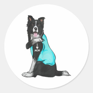 Sticker Rond Bordure Collie I Love Maman Tattoo Vêtements Chien
