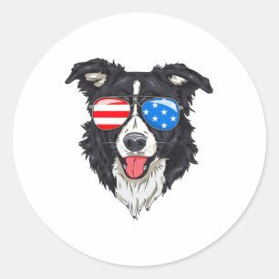 Sticker Rond Bordure Collie Lover Chien patriotique 4 juillet A