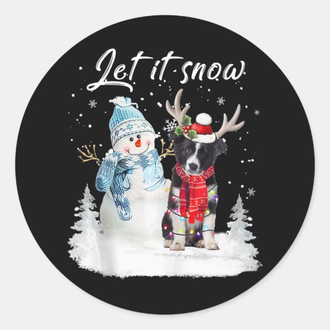 Sticker Rond Bordure Collie Père Noël Chien Noël Snowman Xmas P (Devant)