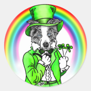 Sticker Rond Bordure Collie St Patrick's Day