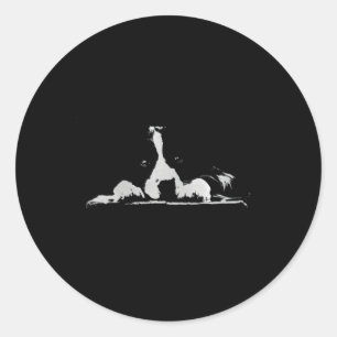 Sticker Rond Bordure Collie Stare Blanc Minimaliste