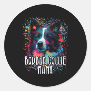 Sticker Rond Bordure colorée en scintillement Collie Mama Portr