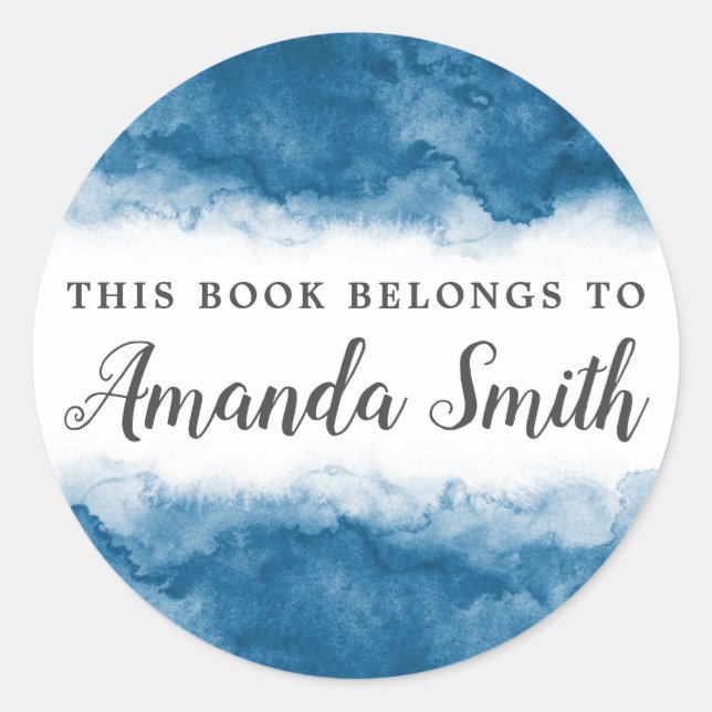 Sticker Rond Bordure d'aquarelle bleue ce livre appartient à (Devant)