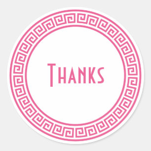 Sticker Rond Bordure de clé grecque rose chaud Papier à lettres