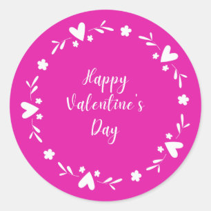 Sticker Rond Bordure de coeur rose et blanc Bonne Saint Valenti