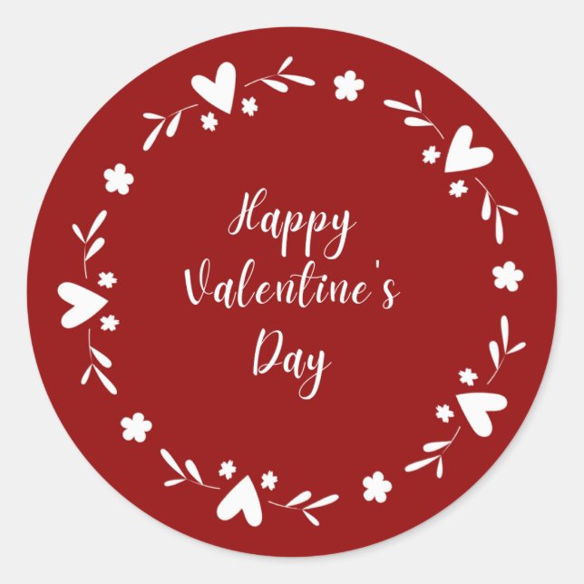 Sticker Rond Bordure de coeur rouge et blanc Bonne Saint Valent (Devant)