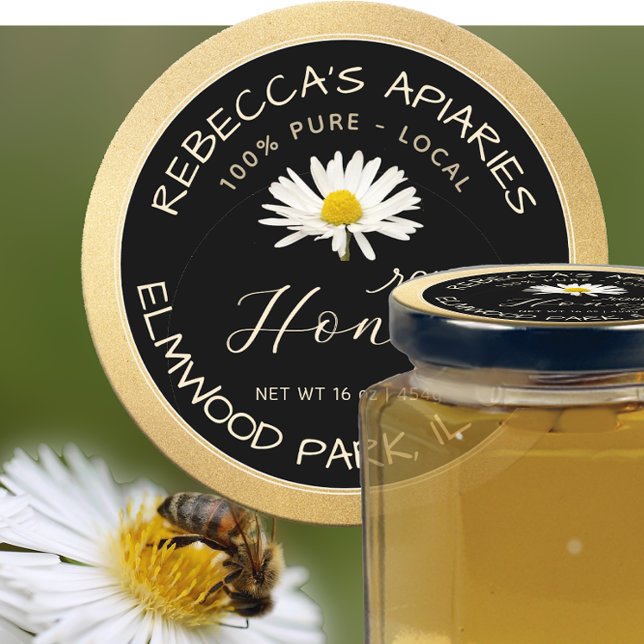 Sticker Rond Bordure de granulation dorée de marmite noire de m (Créateur téléchargé)