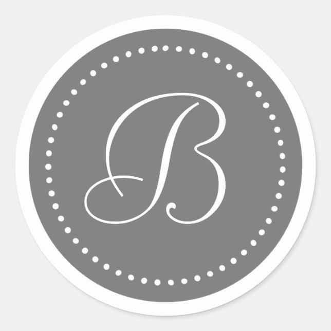 Sticker Rond Bordure de point gris rond/blanc monogramme (Devant)