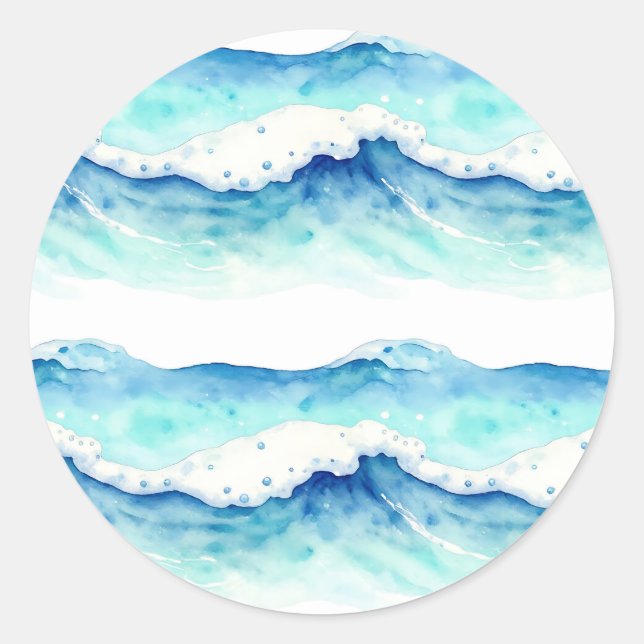 Sticker Rond Bordure de vagues océaniques à l'aquarelle (Devant)