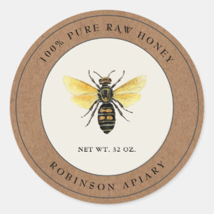 Sticker Rond Bordure en papier kraft de rucher d'abeille à miel