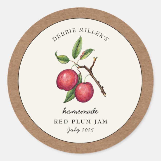 Sticker Rond Bordure en papier kraft pour confiture de prunes r (Devant)