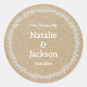 Sticker Rond Bordure florale fantaisiste en faux kraft personna