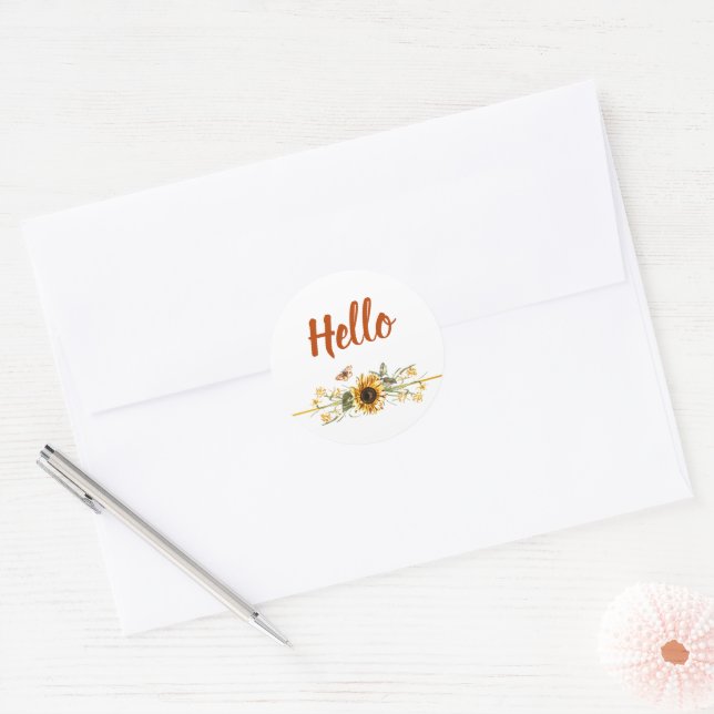 Sticker Rond Bordure florale jaune (Enveloppe)