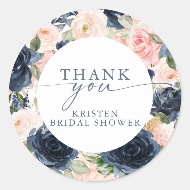 Sticker Rond Bordure florale marine rose aquarelle pour Baby Sh (Devant)