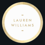 Sticker Rond Bordure minimaliste simple en or Faux<br><div class="desc">Un design autocollant simple avec un traitement de type moderne pour votre nom ou nom d'entreprise. Placez-vous sur un arrière - plan blanc avec une bordure en feuille d'or pour un look tendance. Conception à 12 h 01 | www.1201am.com</div>