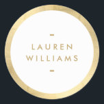 Sticker Rond Bordure minimaliste simple en or Faux<br><div class="desc">Un design autocollant simple avec un traitement de type moderne pour votre nom ou nom d'entreprise. Placez-vous sur un arrière - plan blanc avec une bordure en feuille d'or pour un look tendance. Conception à 12 h 01 | www.1201am.com</div>