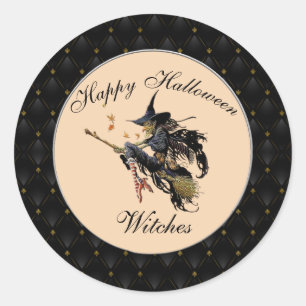 Sticker Rond Bordure noire Joyeuses sorcières d'Halloween
