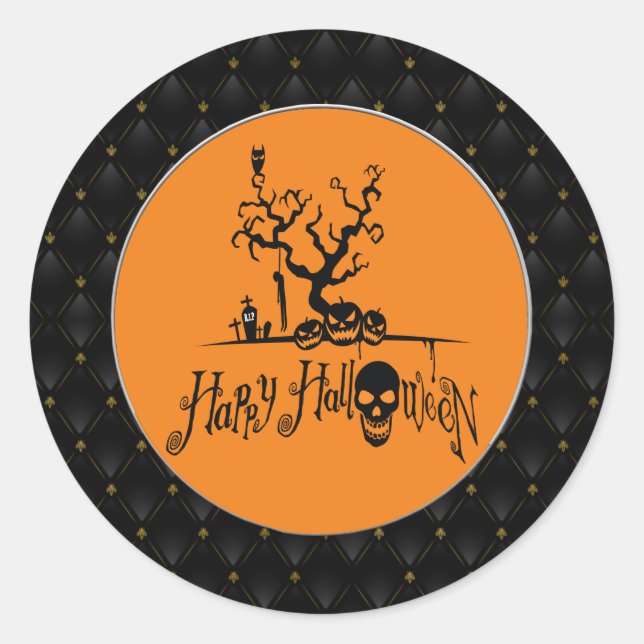Sticker Rond Bordure noire Joyeux Halloween Grave Yard (Devant)