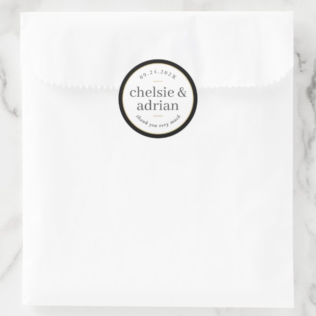 Sticker Rond Bordure noire Merci Mariage simple (Sac)