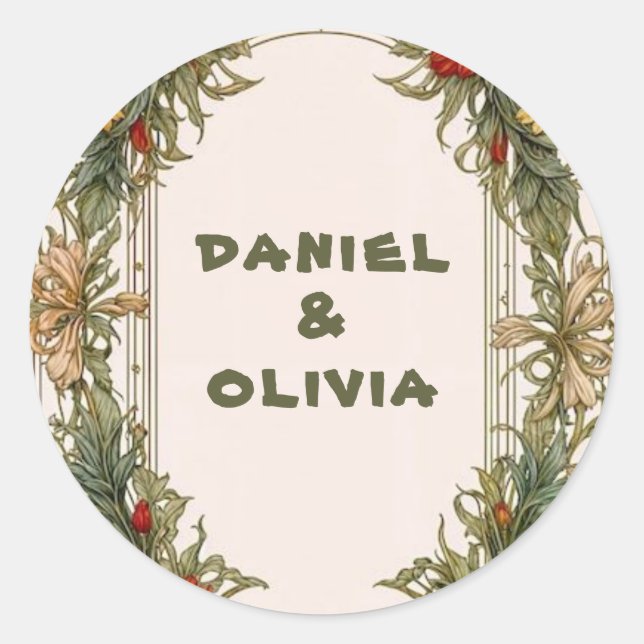 Sticker Rond Bordure ornée victorienne avec Mariage Fleur sauva (Devant)