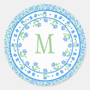 Sticker Rond Bordure ronde fleurie aux bords verts joliment ble
