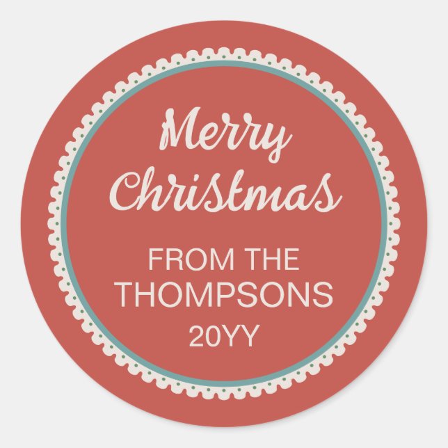 Sticker Rond Bordure rouge festonnée Joyeux Noël (Devant)